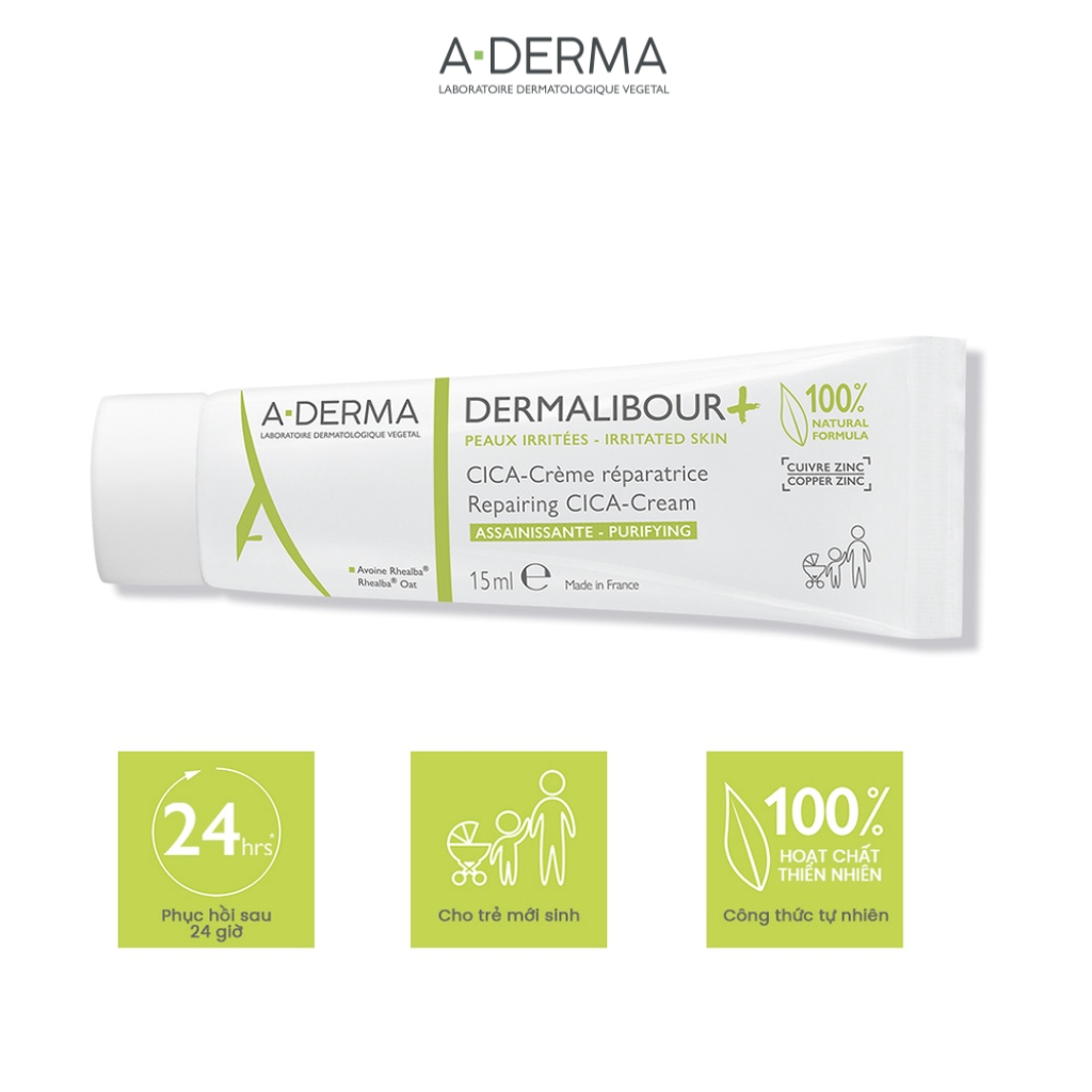 Kem làm dịu da giúp phục hồi da kích ứng A-DERMA DERMALIBOUR+ REPAIRING CICA-CREAM