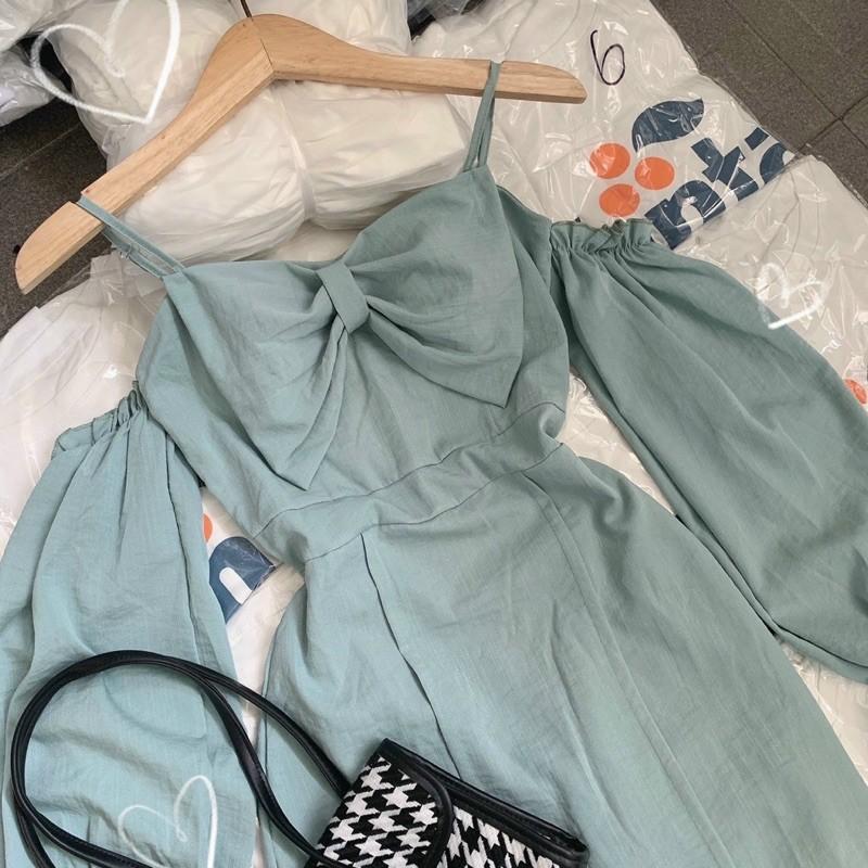 218 - ĐẦM 2 DÂY KHOÉT VAI NƠ NGỰC XANH