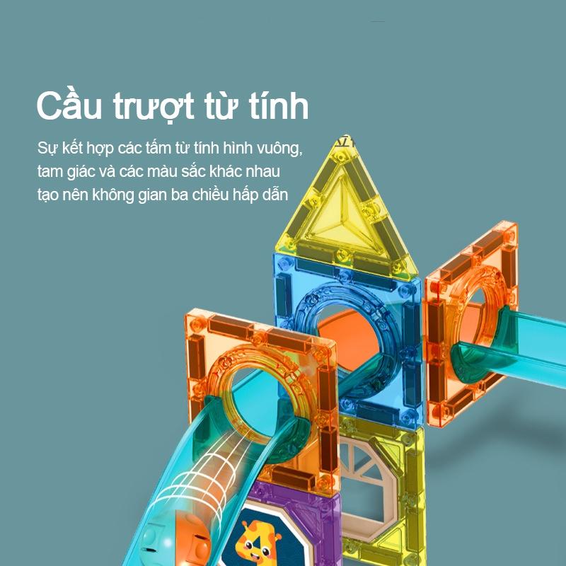 Bộ đồ chơi xếp hình nam châm 4D Magnetic Sticks cầu trượt thả bóng Đồ chơi thông minh giáo dục cho bé sáng tạo