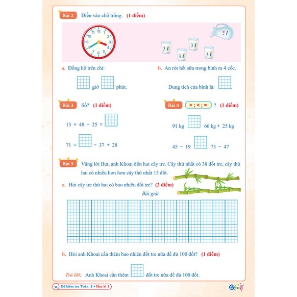 Bộ đề kiểm tra Toán + Tiếng Việt lớp 2 học kì I (Theo chương trình SGK mới nhất) - Tặng kèm bộ bút bay mực