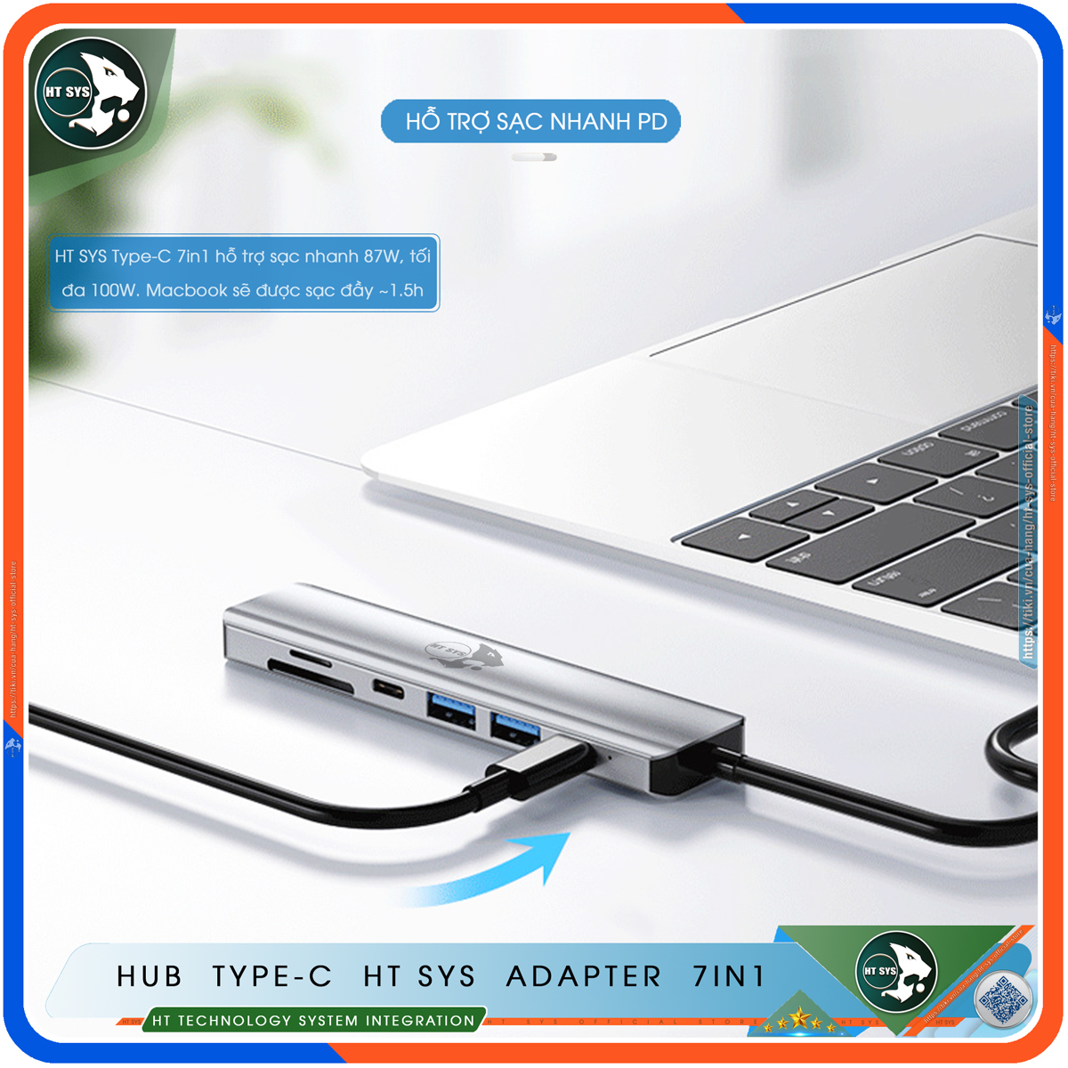Hub Type C HT SYS 7in1 - Hub Chuyển Đổi USB Type-C To HDMI Chuẩn HDTV - HDMI 4K, USB-C, USB 3.0, Sạc Nhanh Type C PD, Khe Đọc Thẻ SD/TF - Kết Nối Tốc Độ Cao - Dành Cho MacBook / Tivi / Laptop / PC / Máy Tính Bảng / Smartphone – Hàng Chính Hãng