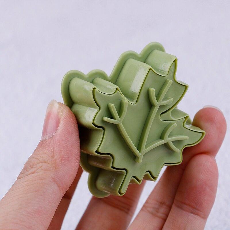 4 Pcs/set Leaf Shape Biscuit Mold DIY Hand Pressure Fondant Cake Mould Plastic Cookie Cutters Set Spring Plunger Baking Tool