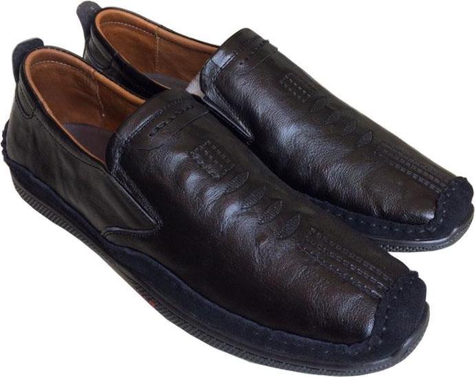 Giày mọi nam Trường Hải màu đen bò da bò thật cao cấp không bong tróc đế cao su chống mòn không trơn GMTH096