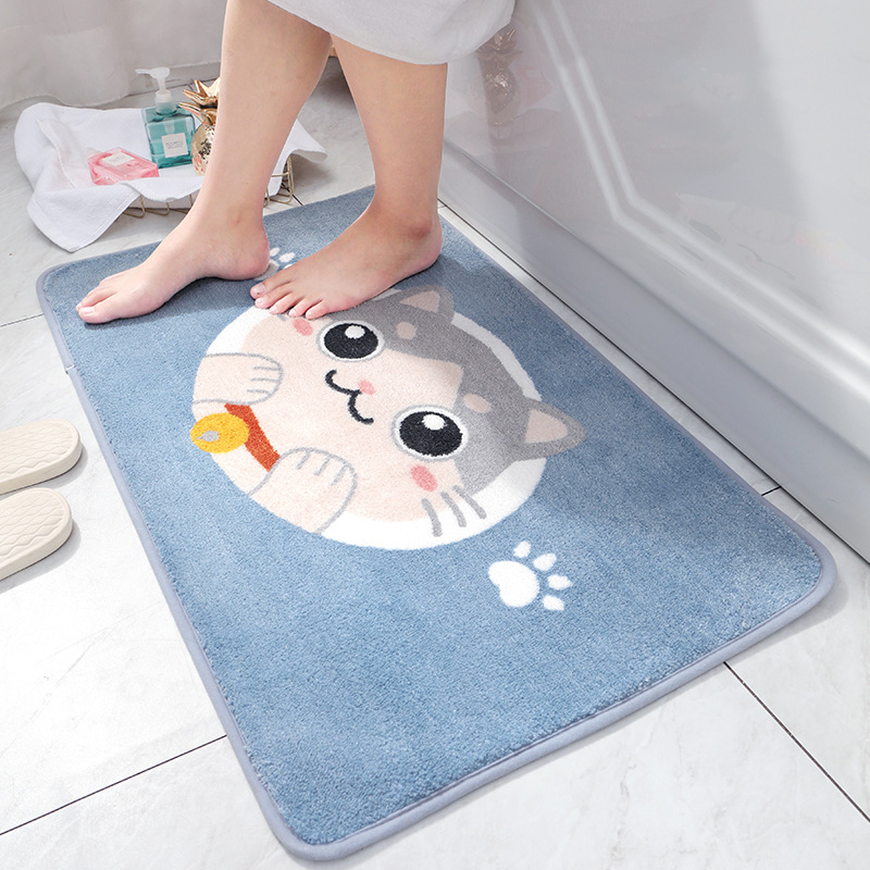 Thảm Lau Chân Lông Xù Chống Trượt Hình Mèo Neko 45x65cm