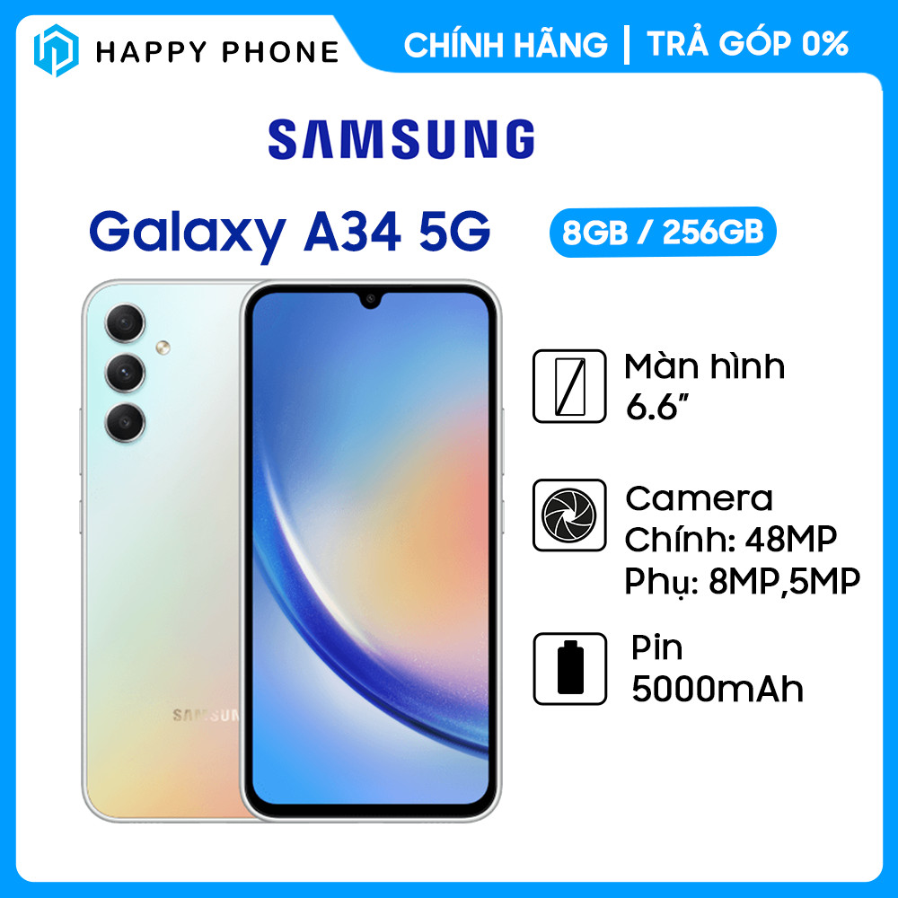 Điện thoại Samsung Galaxy A34 5G (8GB/256GB) - Hàng chính hãng - ĐÃ KÍCH HOẠT BẢO HÀNH ĐIỆN TỬ