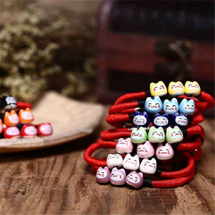 Vòng tay thủ công gốm sứ mèo may mắn Maneki-neko tinh xảo mẫu cài