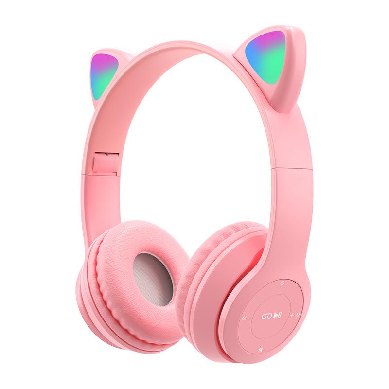 Wireless Headphones Cat Ear With Mic Bluetooth Cool Glow Light Stereo Bass Helmets Kids Gamer Girl Gifts