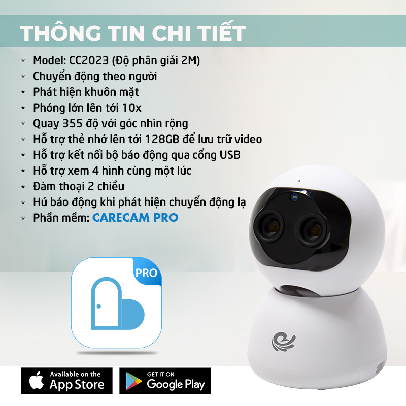 Camera Wifi Quan Sát Việt Star Quốc Tế CC2023, Độ Phân Giải 2K Siêu Nét, Zoom 10X, Dùng APP CARECAM PRO - Hàng Chính Hãng