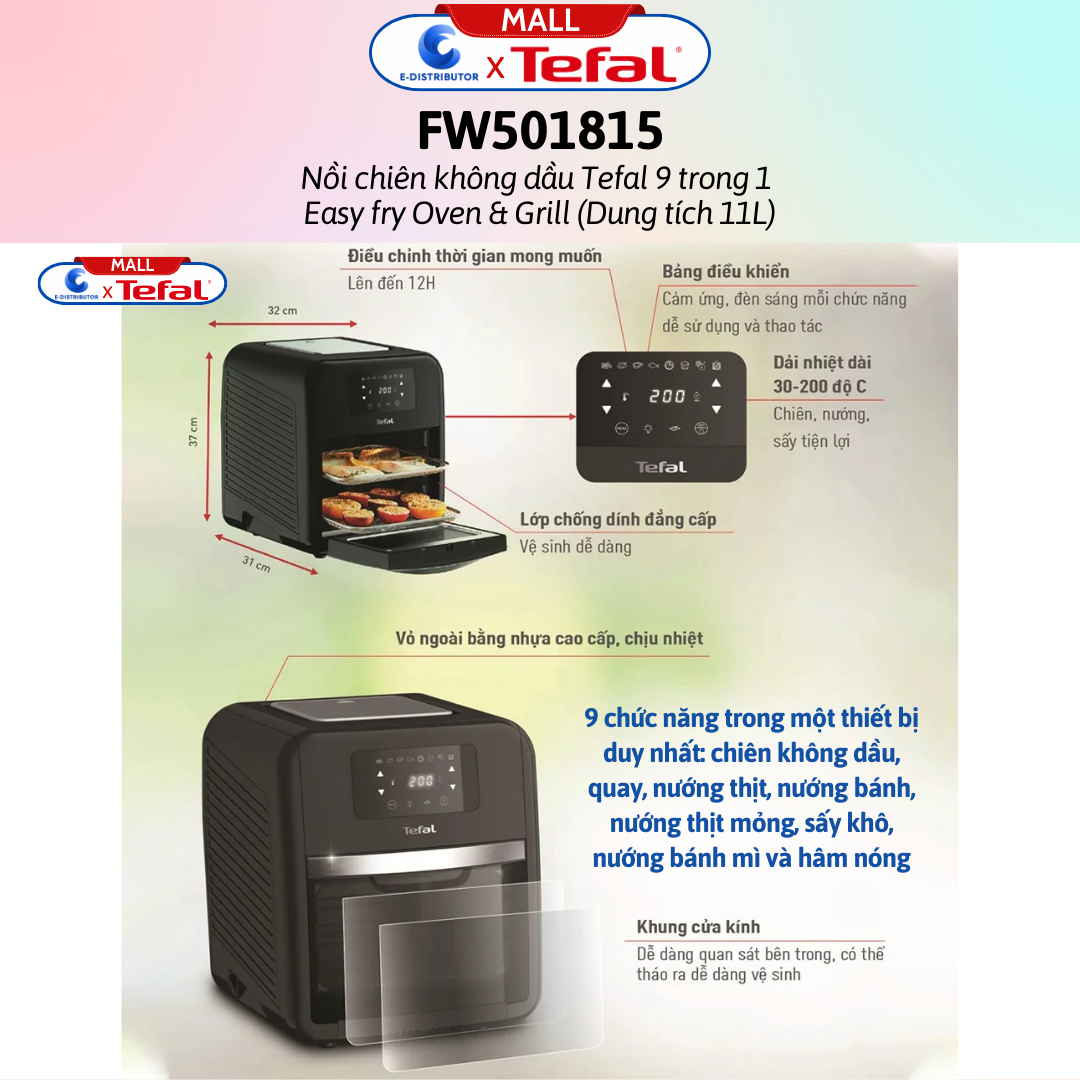 Nồi chiên không dầu Tefal Easy fry Oven &amp; Grill FW501815 (11L) - FW201815 (6.5L) - Hàng chính hãng