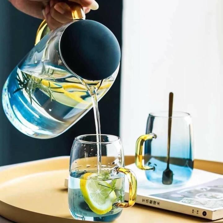 Bộ 1 Bình 6 Cốc Thuỷ Tinh Chịu Nhiệt Đựng Nước Cao Cấp Kèm Khay