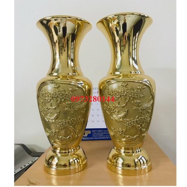 Lọ hoa Lục Bình Mai Đào bằng đồng nguyên chất cao 42 cm