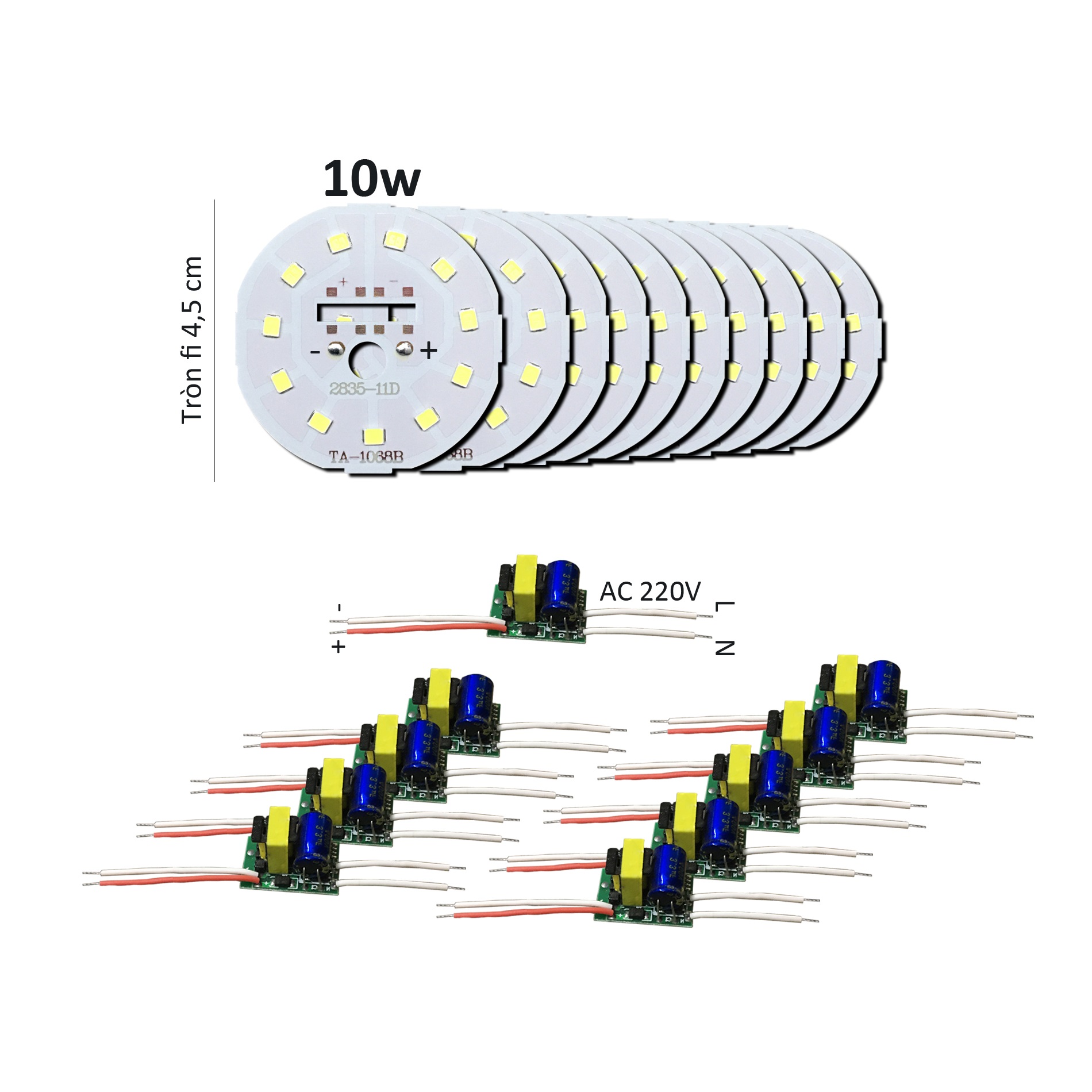 10 Bảng bo vỉ mạch Led 9w 10w siêu sáng 11 mắt chip Led 2835 + nguồn driver AC220V MLB-10x