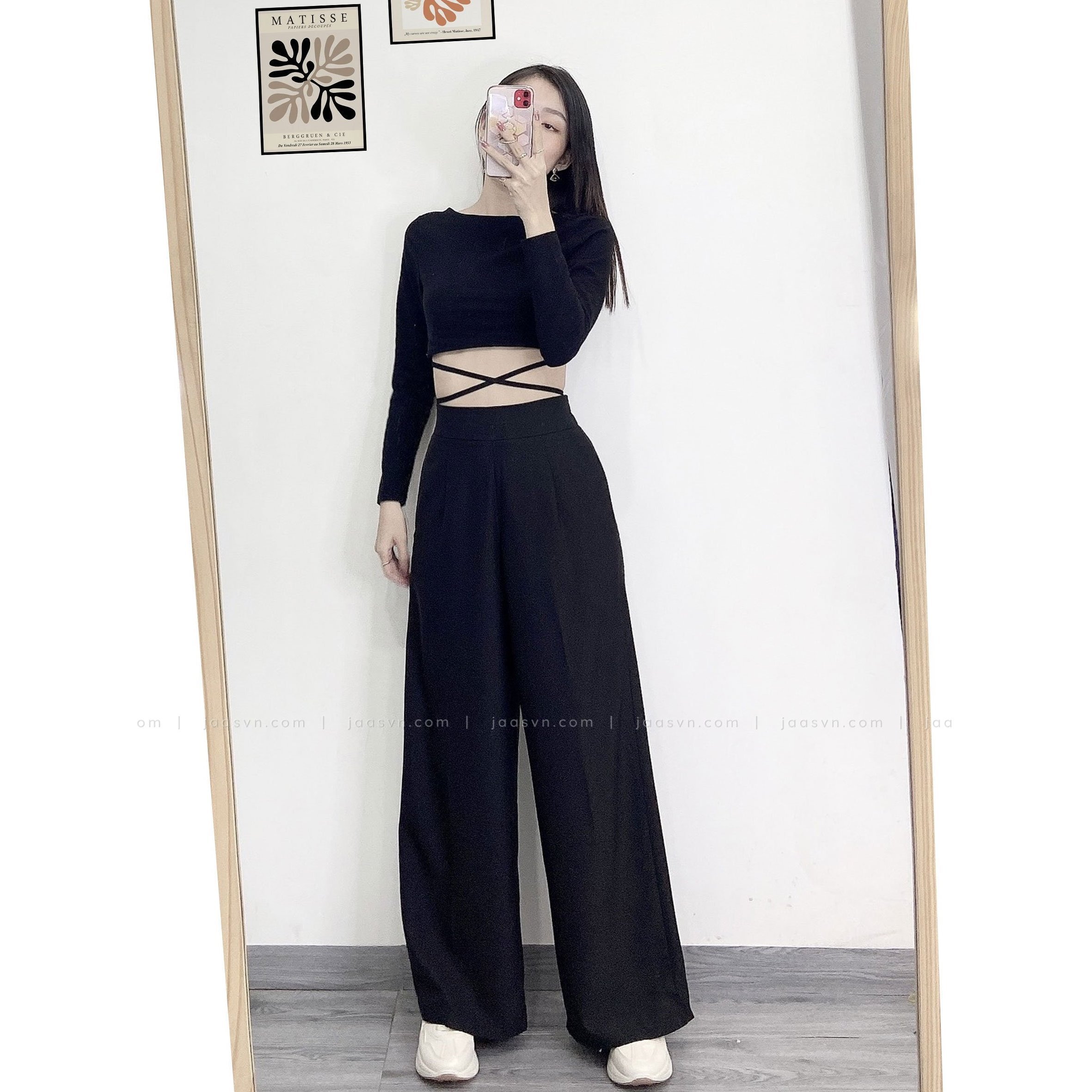 Áo croptop tay dài thắt dây eo cá tính