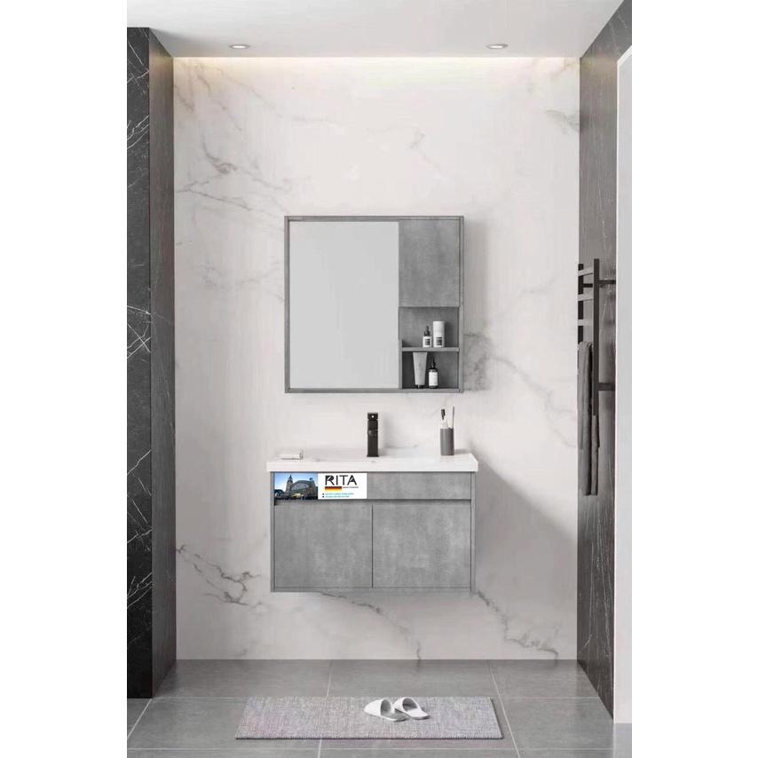 TỦ LAVABO + KỆ GƯƠNG XÁM TREO TƯỜNG