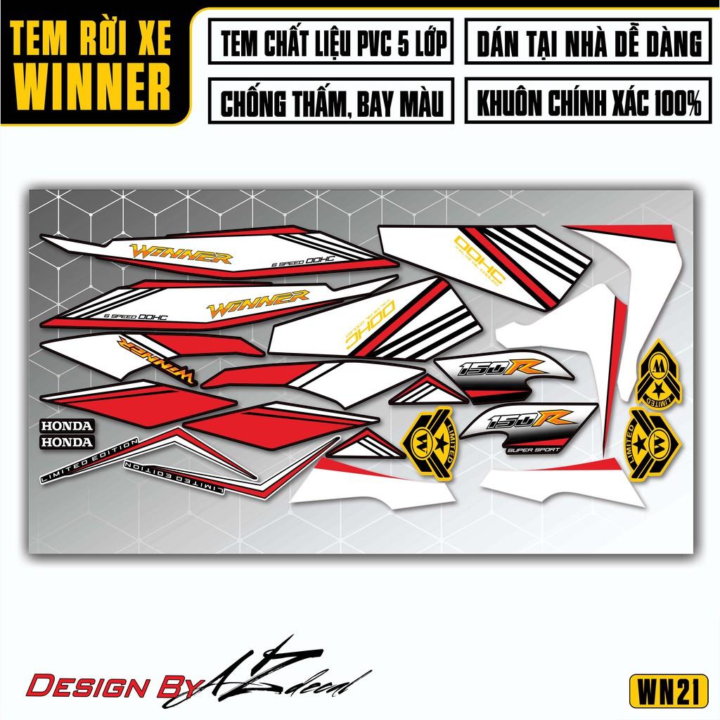 Tem Rời Dán Xe Winner V1 / 150 Mẫu DOHC | WN21 | Decal Chế Xe Máy PVC Cao Cấp - Xanh Trắng Đen