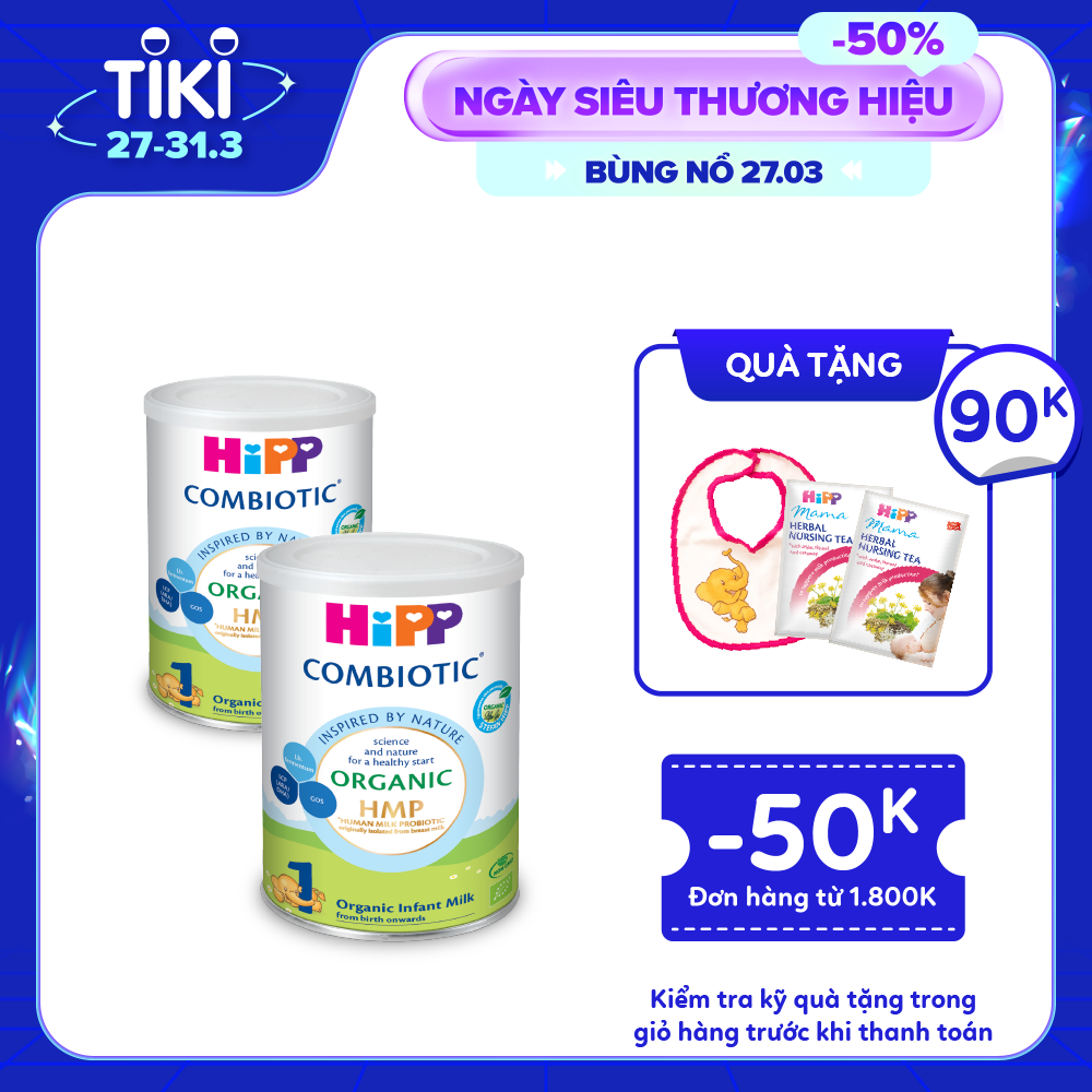 Combo 2 lon Sữa bột công thức HiPP 1 Organic Combiotic 350g (dành cho trẻ sơ sinh) (2 lon x 350g)