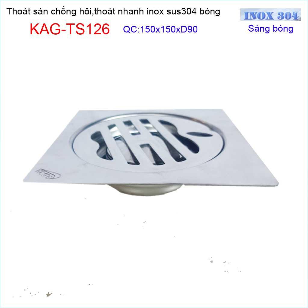 Thoát sàn quả Táo KAG-TS126 (D90), phễu thoát sàn vuông 15x15cm D90, phễu thu nước SUS304 thoát nhanh chống hôi tốt