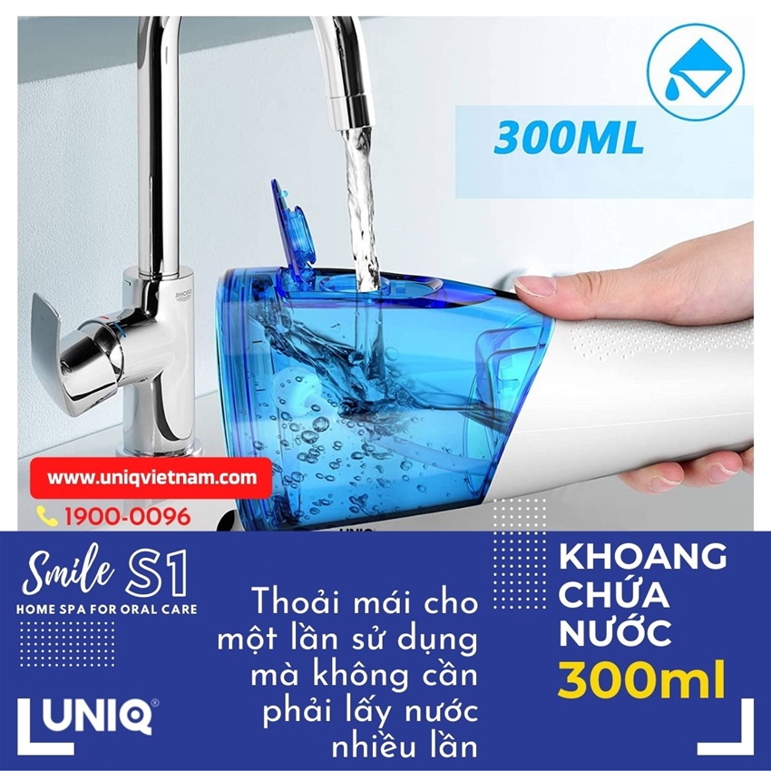 Tăm Nước Cầm Tay UNIQ Smile S1 Nhật Bản Cao Cấp Màu Trắng Xanh Máy Vệ Sinh Răng Miệng Mini Tốt May Tam Nuoc Waterpik Gia Đình Không Dây Xịt Xỉa Rửa Làm Sạch Kẽ Răng Niềng