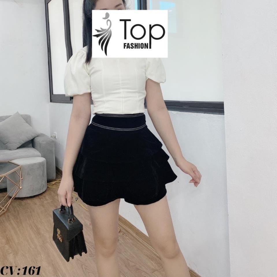 Chân Váy Nhung 4 Tầng,Chân Váy Nhung Dáng Xòe Cạp Điểm Viền Trắng Rất Tinh Tế , Có Quần Đùi Bên Trong Co Dãn 4 Chiều