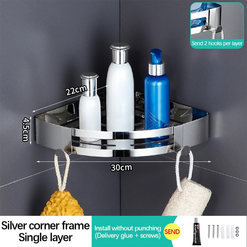 Shower Caddy Bathroom Shelf Storage Holder with Hooks Triangle Silver