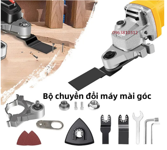 Bộ chuyển đổi gắn máy mài máy cắt thành máy cưa rung khoét lỗ cưa cắt kèm 5 đĩa cắt mài chà nhám