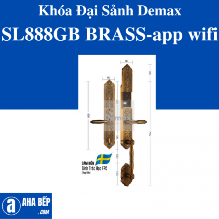 Khóa Đại Sảnh Biệt Thự Demax SL888 GB BRASS - APP WIFI. Hàng Chính Hãng