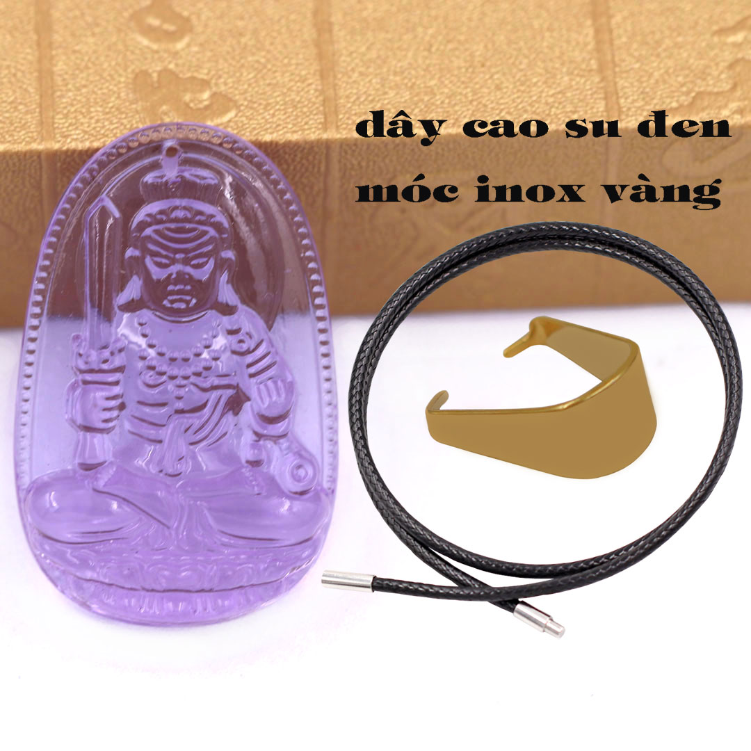 Mặt Phật Bất động minh vương pha lê tím 3.6 cm kèm móc và vòng cổ dây cao su đen, Mặt Phật bản mệnh