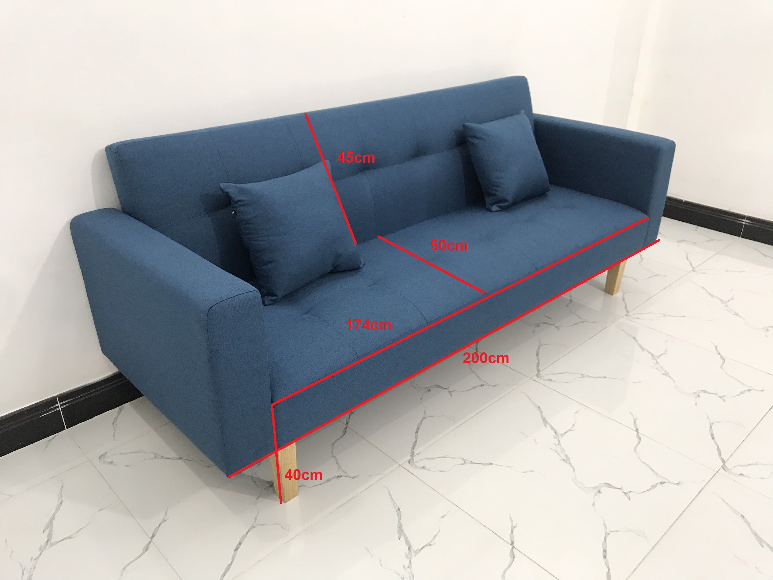 Ghế sofa giường TV xanh dương nhiều kích cỡ