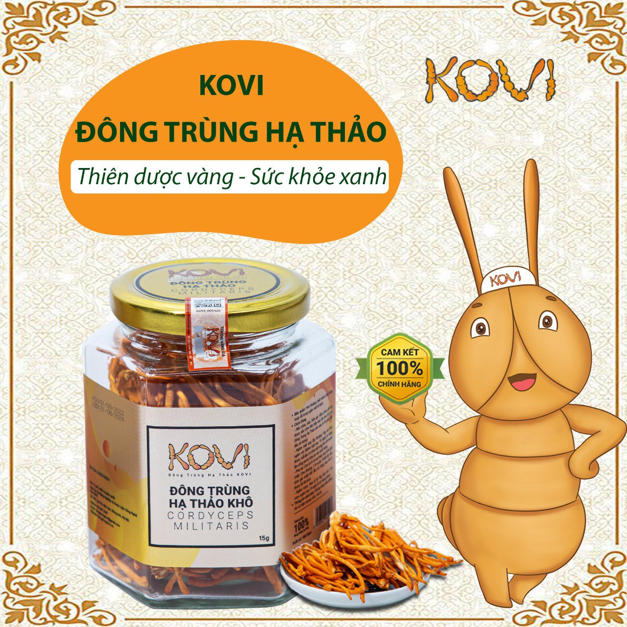 Đông Trùng Hạ Thảo Khô Kovi Hộp 15g Sấy Thăng Hoa