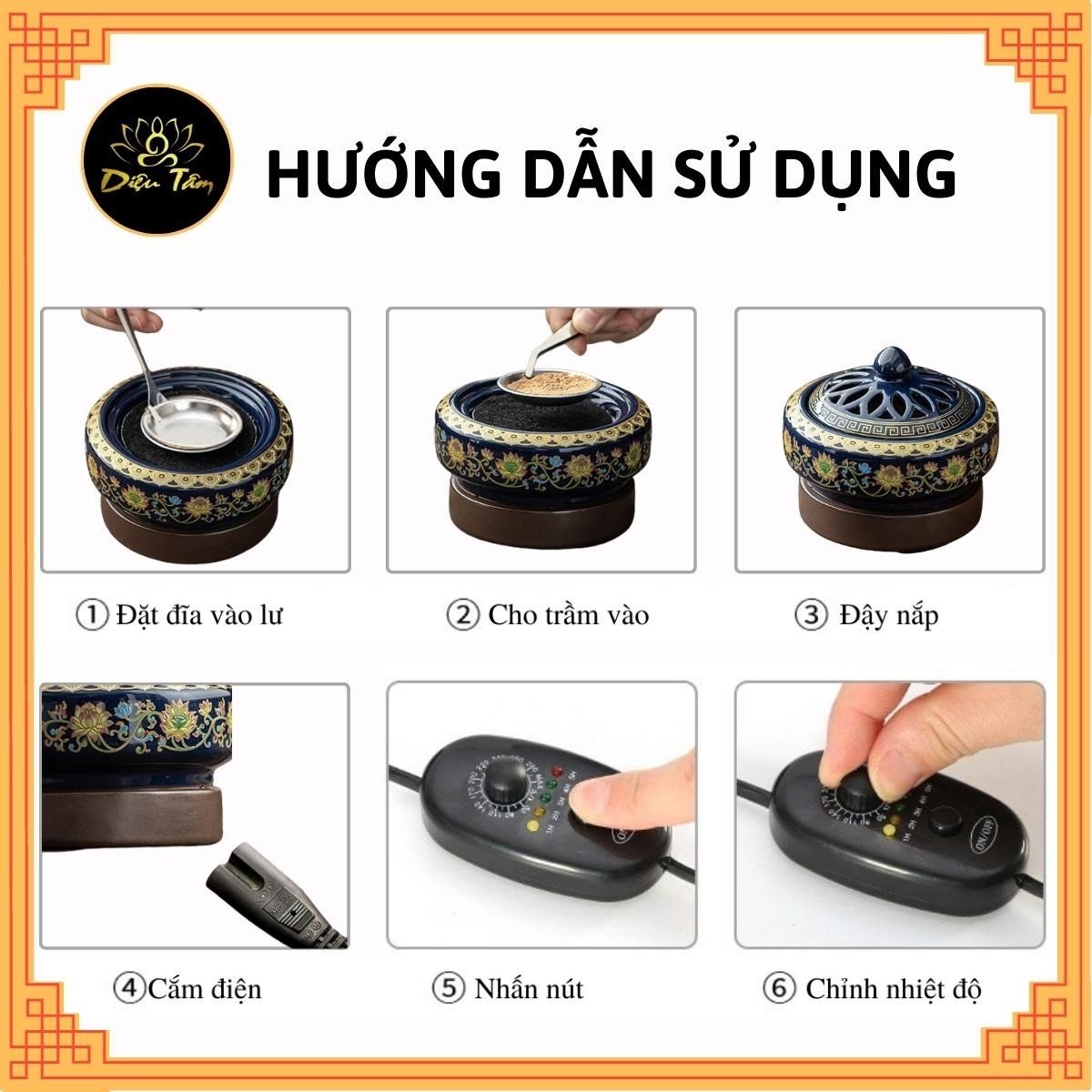 Lư điện lư xông trầm hương trầm nụ điện có hẹn giờ chỉnh nhiệt gốm sứ cao cấp chịu nhiệt -shop Diệu Tâm mã lu dien vien