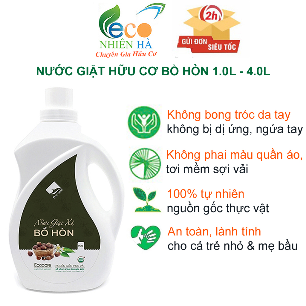 Nước giặt xả ECOCARE 4L tinh dầu bưởi, nước giặt hữu cơ an toàn cho bé, không hại da tay