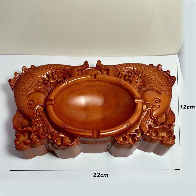 GẠT TÀN THUỐC GỖ HƯƠNG TA CAO CẤP ĐỤC CHẠM CÁ CHÉP HÀNG NGUYÊN KHỐI - SIZE TO ẢNH THẬT 100%