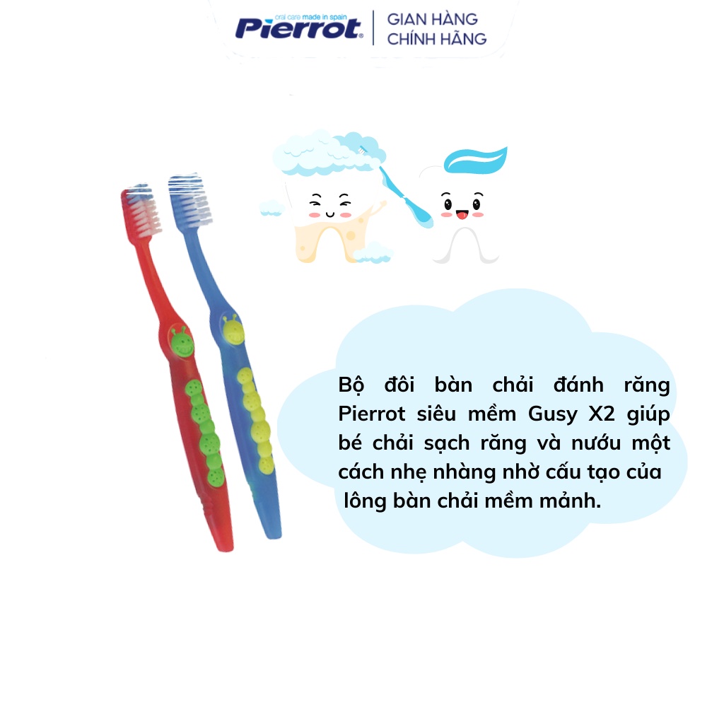 Bộ đôi bàn chải đánh răng trẻ em siêu mềm PIERROT GUSY X 2