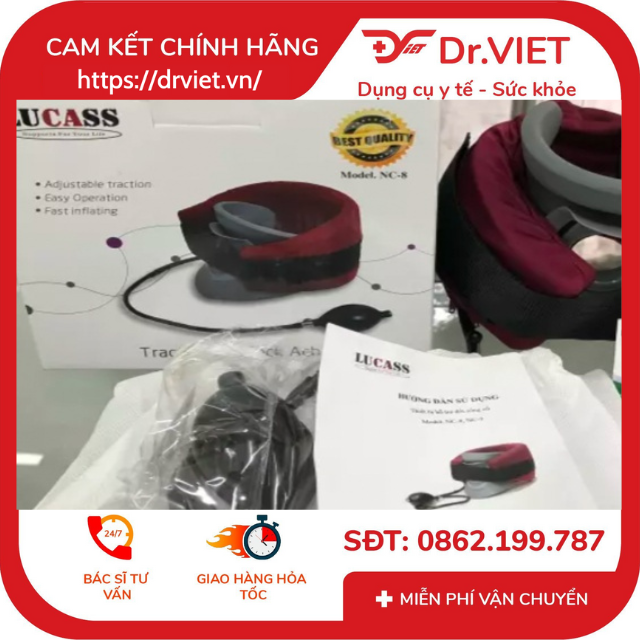 Đai cổ hơi Lucass NC-8 cao cấp-Đai kéo giãn cột sống cổ bằng hơi hỗ trợ thoát vị thoái hóa cổ