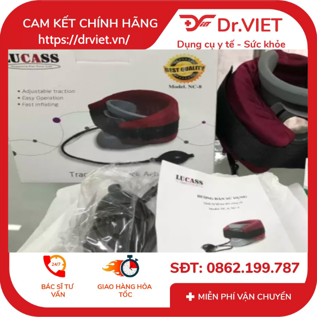 Đai cổ hơi Lucass NC-8 cao cấp-Đai kéo giãn cột sống cổ bằng hơi hỗ trợ thoát vị thoái hóa cổ