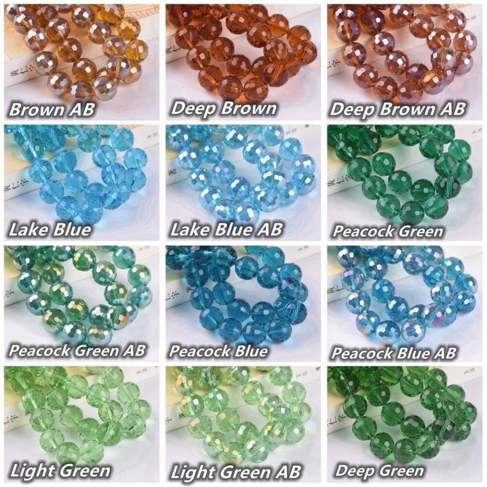 Set 72 Hạt Pha Lê Thủy Tinh Tròn 8mm 96 Mặt Làm Đồ Thủ Công