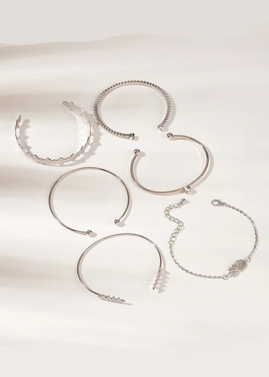Bộ 6 Vòng Đeo Tay Dứa & Trang Trí Rhinestone