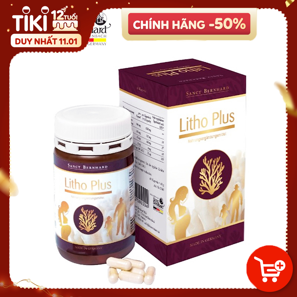 Thực phẩm bảo vệ sức khỏe Litho Plus - Can xi tảo biển đỏ (Lọ 30 viên)