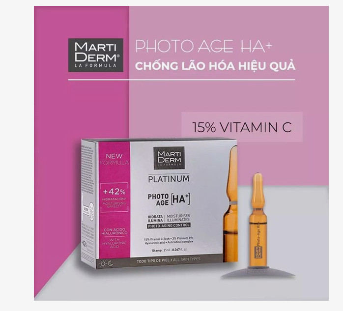 Set tinh chất 15% Vitamin C ngừa lão hóa MartiDerm platinum photo age HA+ 2ml