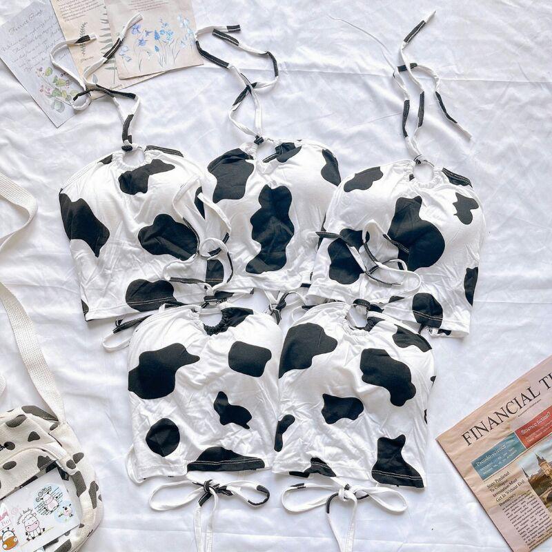 Áo croptop yếm chéo dây có mút ngực bò sữa