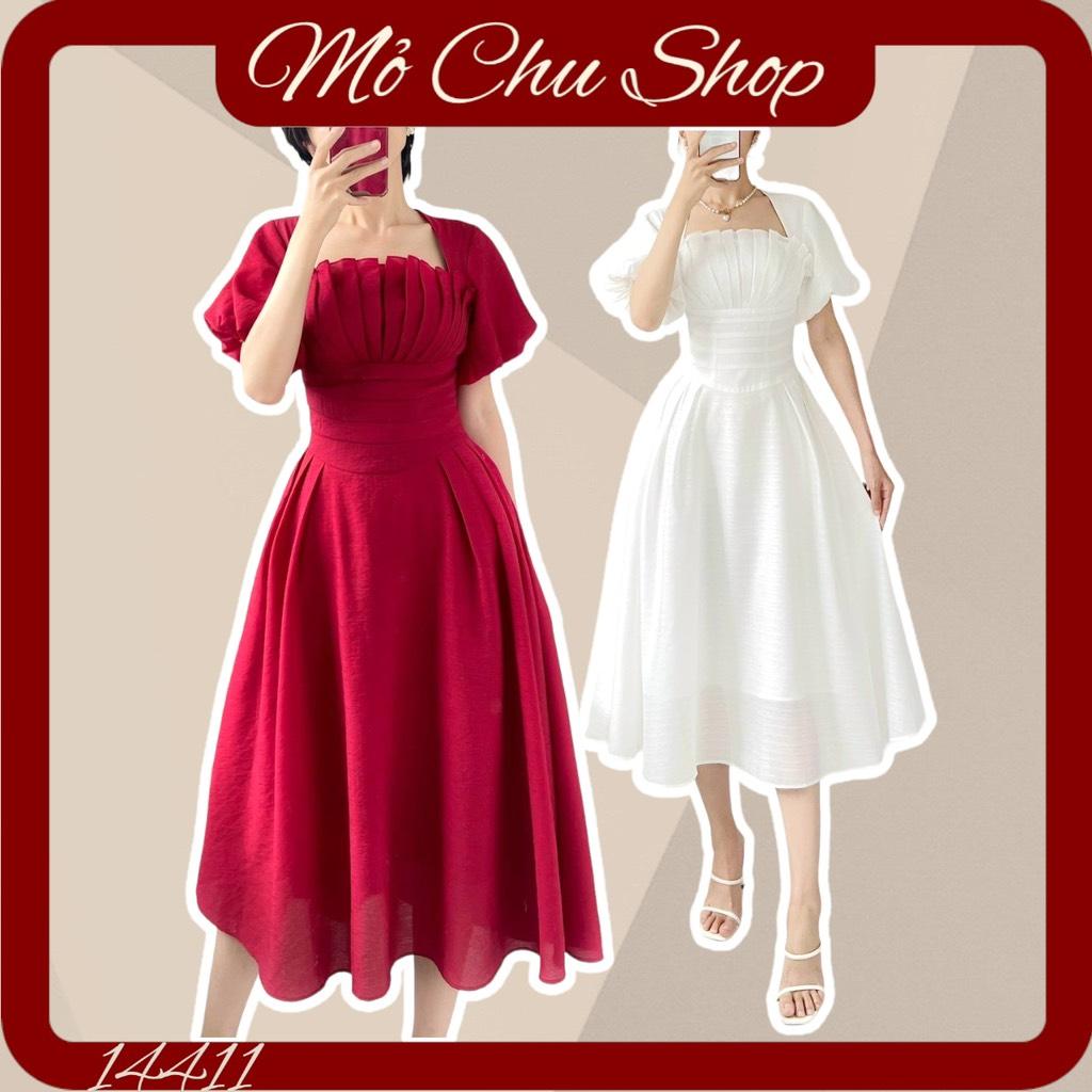 ĐẦM XÒE TƠ XẾP LI NGỰC TAY PHỒNG 14411
