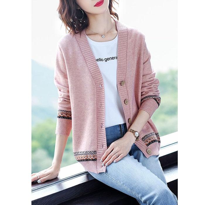 Áo khoác cardigan len nữ pha gấu thổ cẩm, chất len dày dặn thích hợp thu đông, thời trang phong cách trẻ