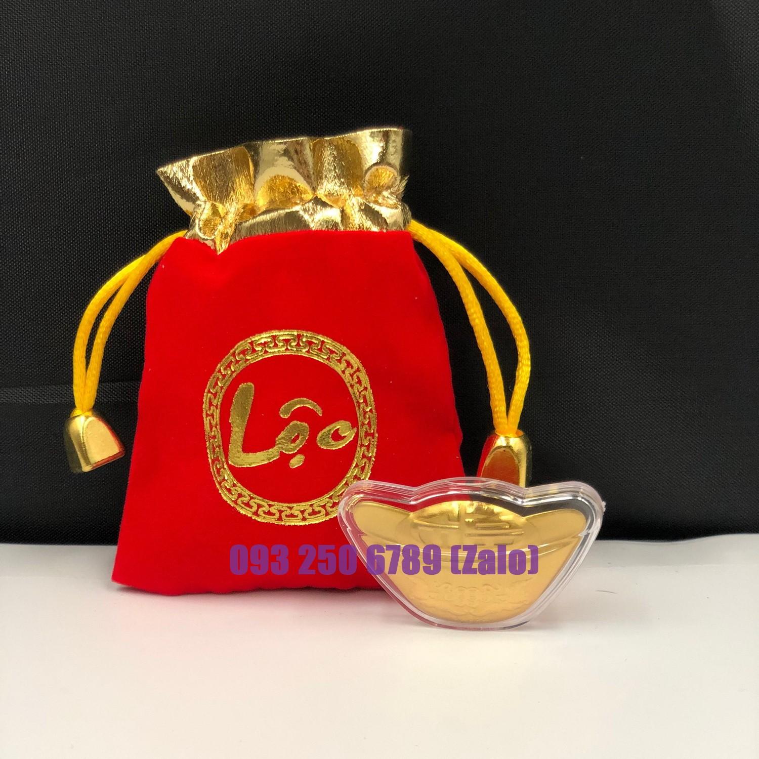 Thỏi Vàng May Mắn Tặng Kèm Túi Gấm Phúc - Lộc. Thần Tài Khai Lộc Phong Thủy