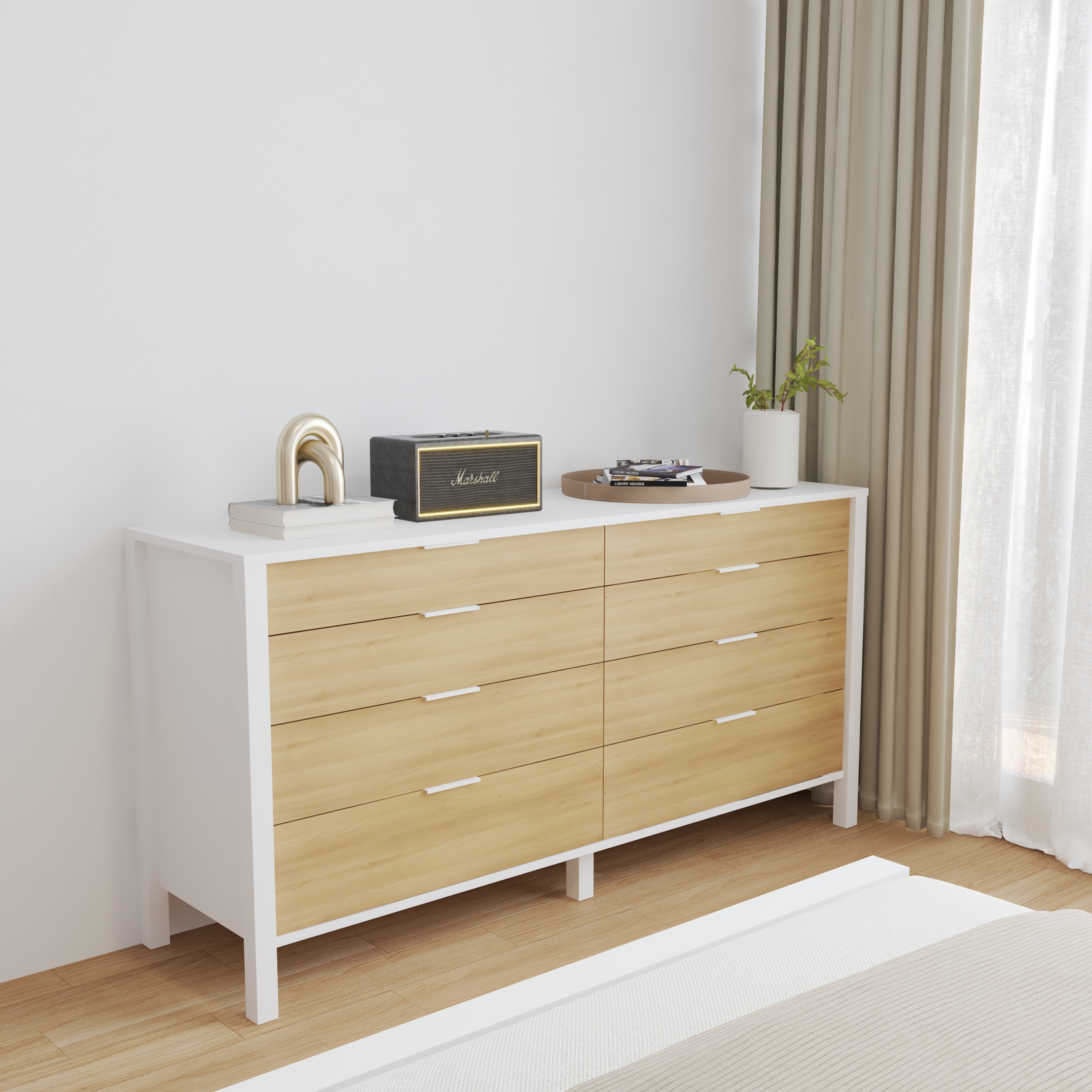 HAPPY FURNITURE , Tủ lưu trữ 8 ngăn kéo - MOKA, THK_249 , 160cm x 45cm x 80cm DxRxC