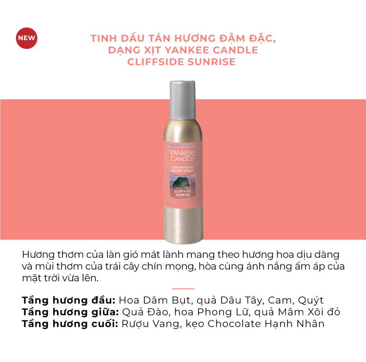 Tinh dầu tán hương đậm đặc dạng xịt Yankee Candle - Cliffside Sunrise