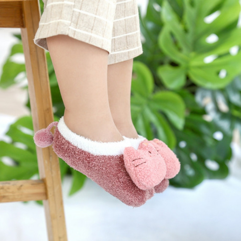 Tất vớ len chống trượt hình thú cho bé, tất tập đi Baby Socks Non-slip001 - Mèo hồng