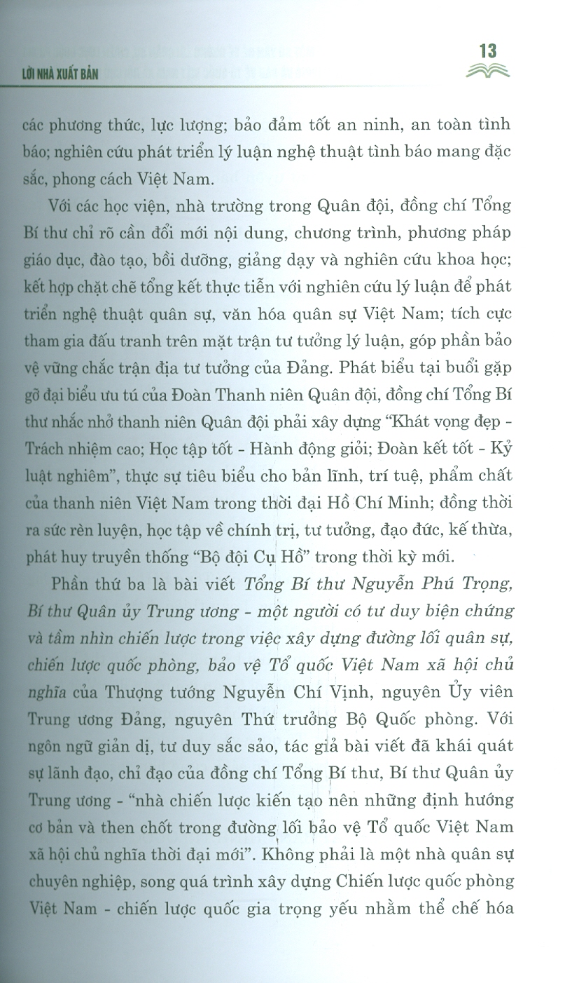 MỘT SỐ VẤN ĐỀ VỀ ĐƯỜNG LỐI QUÂN SỰ, CHIẾN LƯỢC QUỐC PHÒNG TRONG SỰ NGHIỆP XÂY DỰNG VÀ BẢO VỆ TỔ QUỐC VIỆT NAM XÃ HỘI CHỦ NGHĨA THỜI KỲ MỚI - Nguyễn Phú Trọng - NXB Chính trị quốc gia sự thật