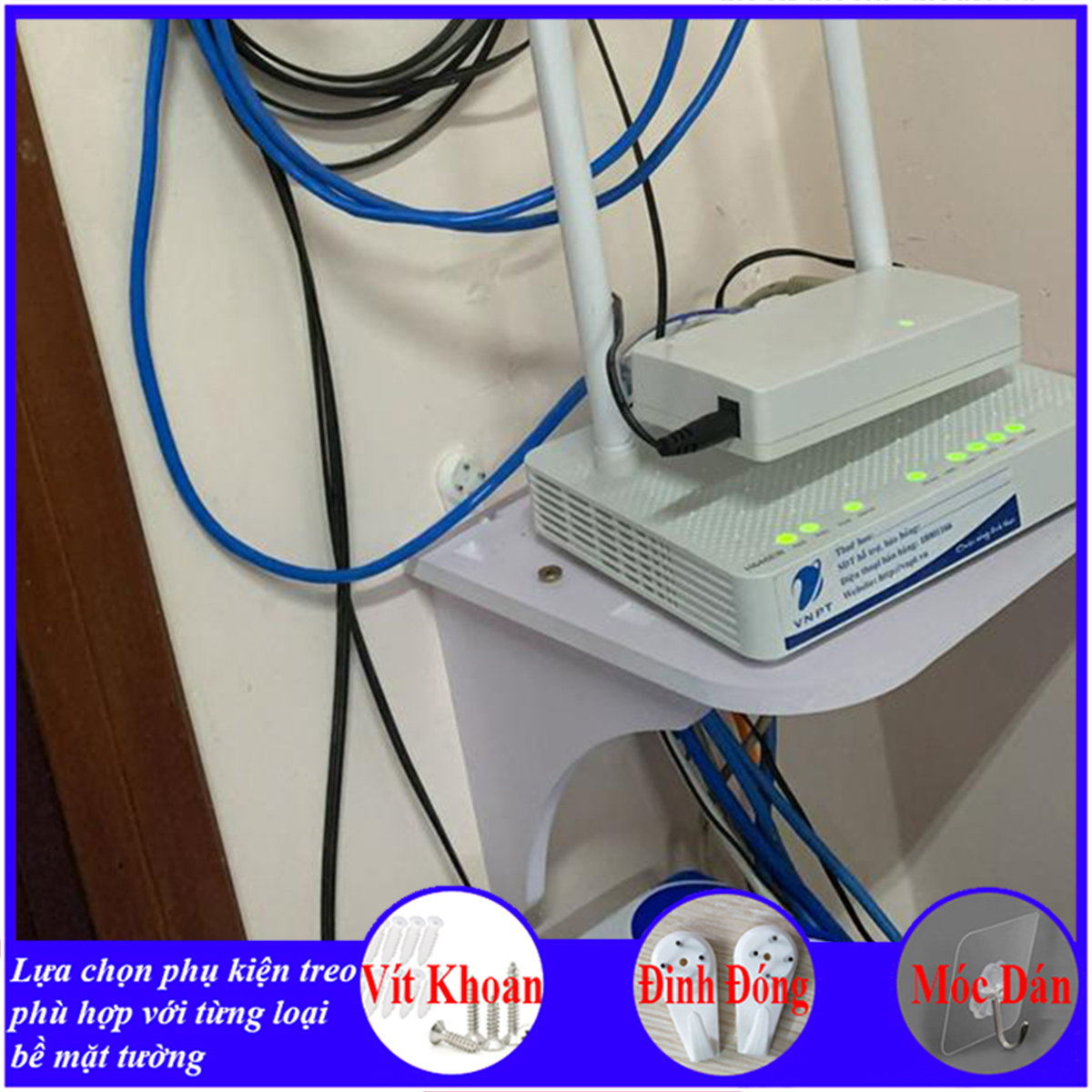 Kệ wifi treo tường, Giá đỡ wifi, đầu kỹ thuật số, modem, máy chiếu, chất liệu gỗ cao cấp màu trắng - a32