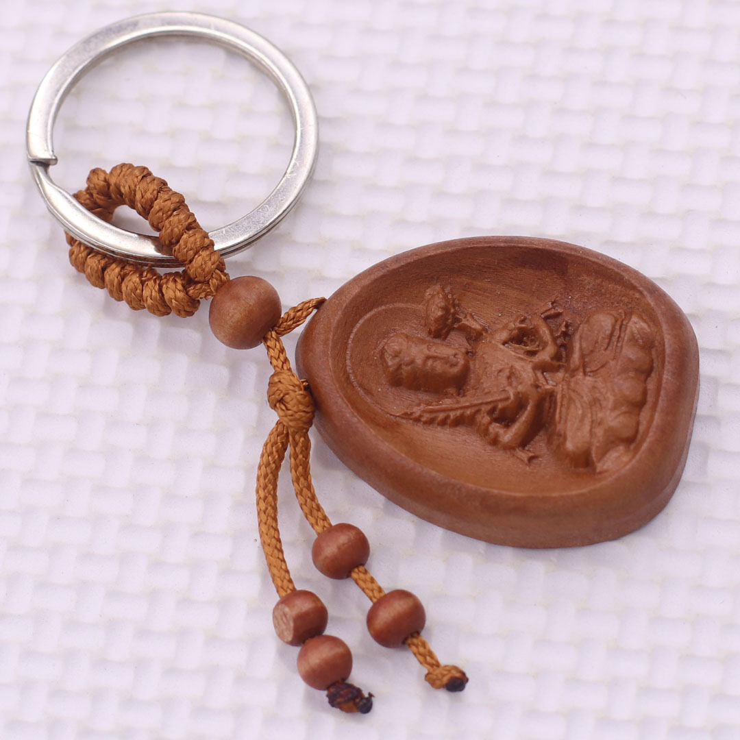 Móc chia khóa Phật Hư không tạng gỗ đào, móc chìa khóa Phật bản mênh
