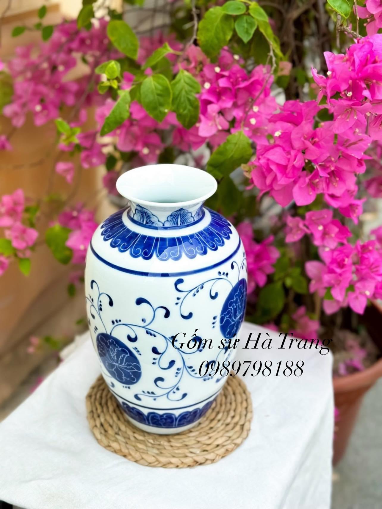 Lọ hoa gốm sứ Bát Tràng cao cấp cao 29cm vẽ hoa dây